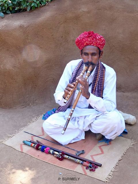 Joueur de satr
Flte double.
Mots-clés: Asie;Inde;Rajasthan